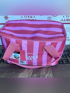 NWT Trader Joe's Mini Insulated Pink Stripe Tote